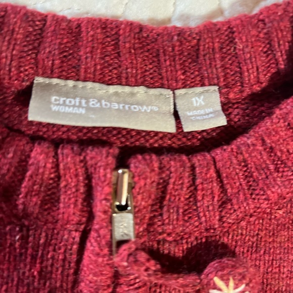 Vtg Croft & Barrow Christmas Sweater Womens 1X Cardigan Zip Snowman Ugly Sweater - Picture 3 of 9